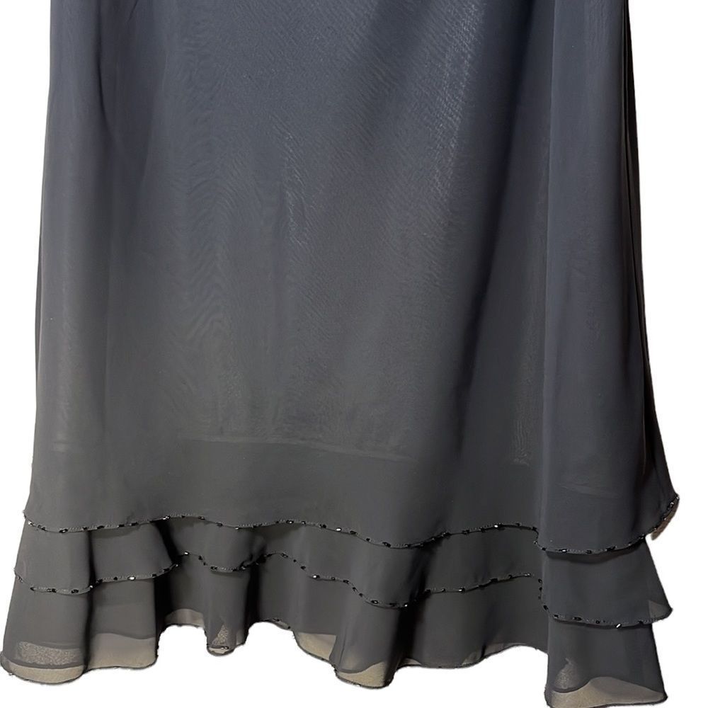 Rena Rowan Black Tiered Midi Dress with Beaded Hem